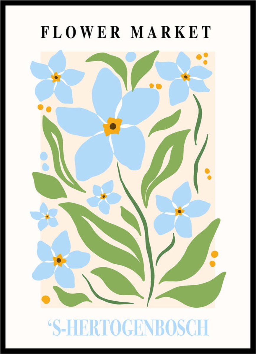 Esque Poster Bloemenmarkt Den Bosch - Large 30x40 - Botanisch - Paarse Bloemen - Flower Market Losse Poster