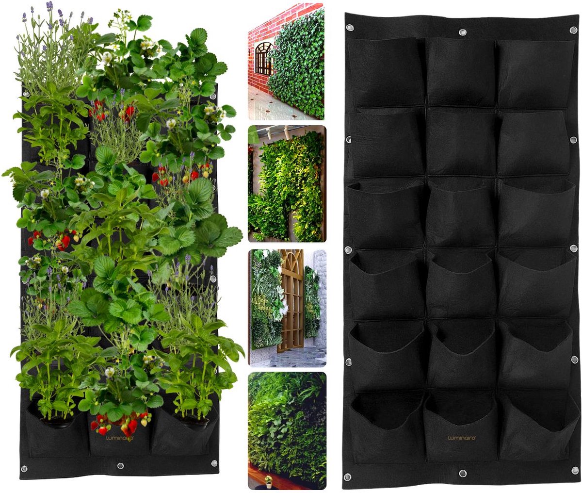 Luminairo - Verticale Tuin - 18 Vakken - 100 x 50 CM - Kweekzak - Kweekbak van Vilt - Moestuin – Plantenbak – Plantenzakken - Kweekzakken