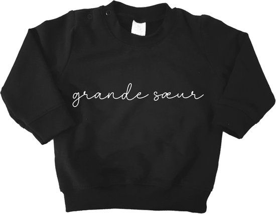 Sweater voor kind - Grande Soeur - Maat 86 - Zwart - Big Sister - Ik word grote zus - Gezinsuitbreiding - Zwanger - Geboorte - Meisje - Trui - Peuter - Dreumes