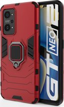 Mobigear Hoesje geschikt voor Realme GT Neo 3T Telefoonhoesje Hardcase | Mobigear Armor Ring Backcover Shockproof met Ringhouder | Schokbestendig GT Neo 3T Telefoonhoesje | Anti Shock Proof - Rood
