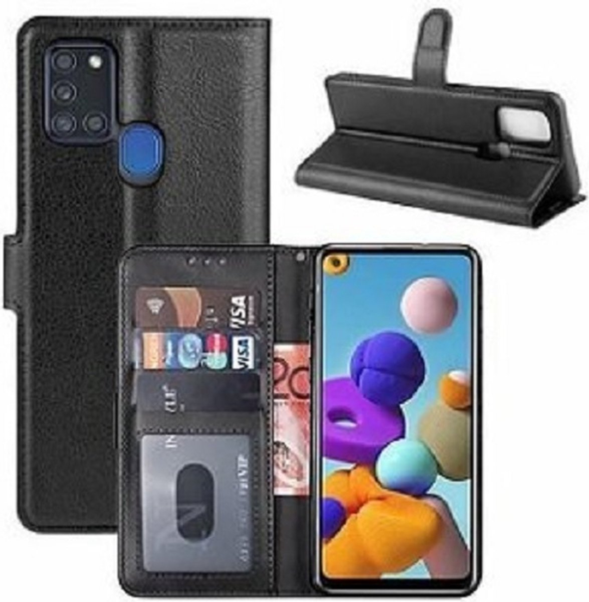 Samsung M31 Hoesje Met Pasjeshouder Bookcase Zwart