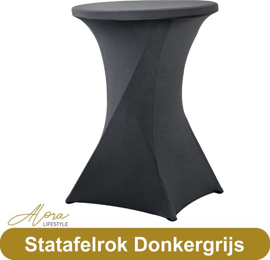 Statafelrok donkergrijs 80 cm - partytafel - Alora tafelrok voor statafel - Statafelhoes - Bruiloft - Cocktailparty - Stretch Rok