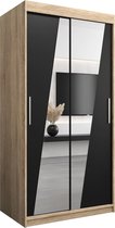 InspireMe - Kledingkast met 2 schuifdeuren, Modern-stijl, Een kledingkast met planken en een spiegel (BxHxD): 100x200x62 - THOR 100 Sonoma Eik + Zwart Mat