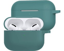 Hoesje Geschikt voor Apple AirPods Pro 2 - Siliconen Hoes met Clip - Silicone Case Cover - Donkergroen