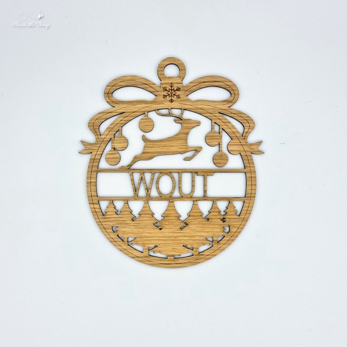 [Nice Little Things] - Maxi Kerst Ornament - Met naam - Eik - Rendier