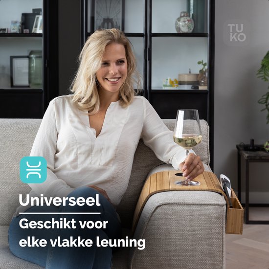 Tuko Accoudoir Plateau - Bamboe - Naturel - Compartiment de rangement - Flexible - Antidérapant - Organisateur - Banc - Assise