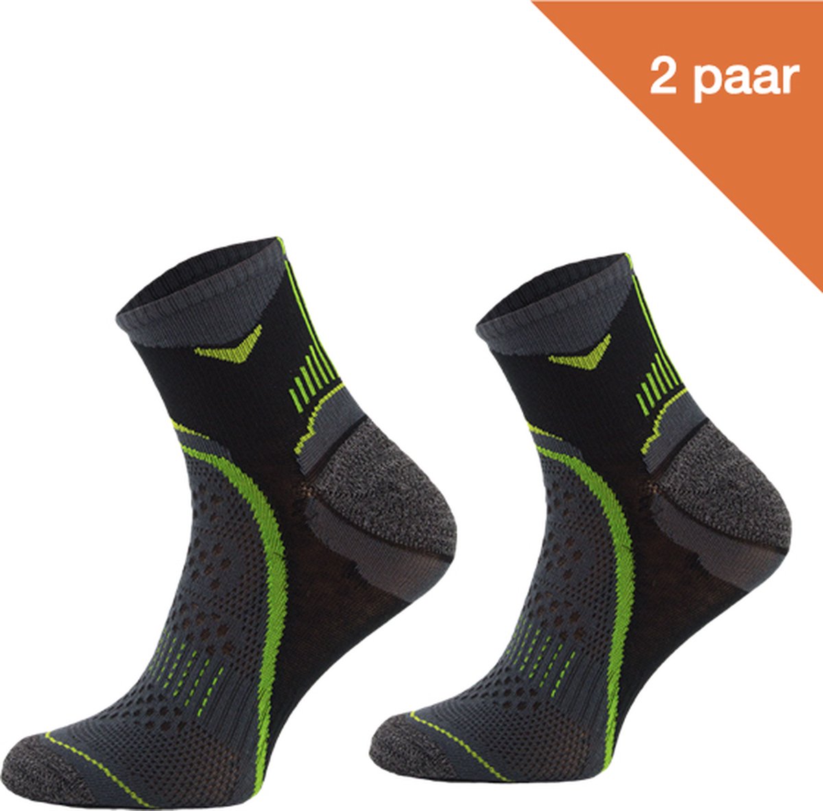 Comodo Hardloopsokken Polyester RUN2 - Zwart/Groen - 2 paar - Maat 39-42
