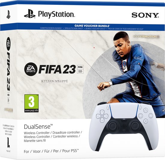Sony PS5 DualSense draadloze controller – Wit + FIFA 23 PS5 Voucher