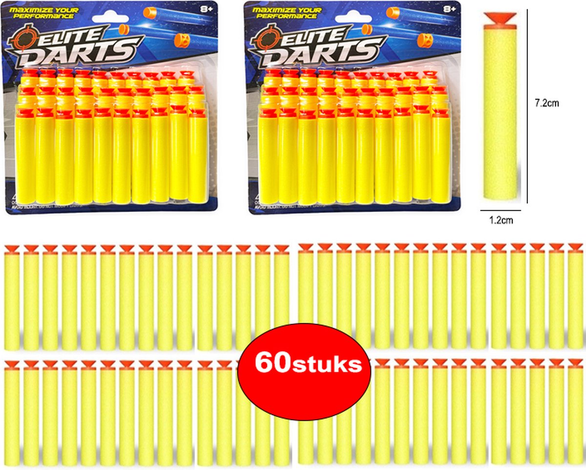 60 stuks darts met zuignap - geschikt voor Nerf guns - Elite Darts pijltjes - 2 pakken pijlen