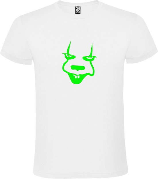 Wit T-Shirt met “ Halloween Pennywise “ afbeelding Neon Groen Size L