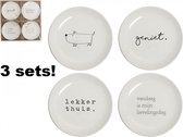 Gusta - Gebaksbordjes - ø 15 cm - 3 Sets van 4 bordjes - Porselein - Wit - 12 stuks