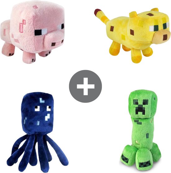 Minecraft Knuffels Set van 4 - Pluche - Speelgoed - Knuffel - Octopus/Cat/Creeper/Pig - Circa 22 cm