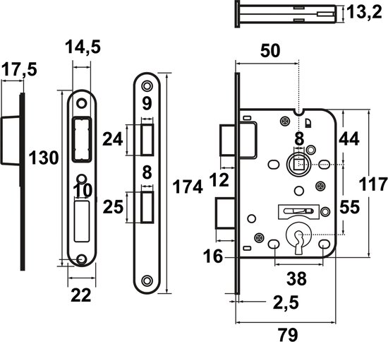 AXA Deurslot 7169 Magnetisch Toilet/Badkamer Slot - RVS Voorplaat Met Sluitplaat