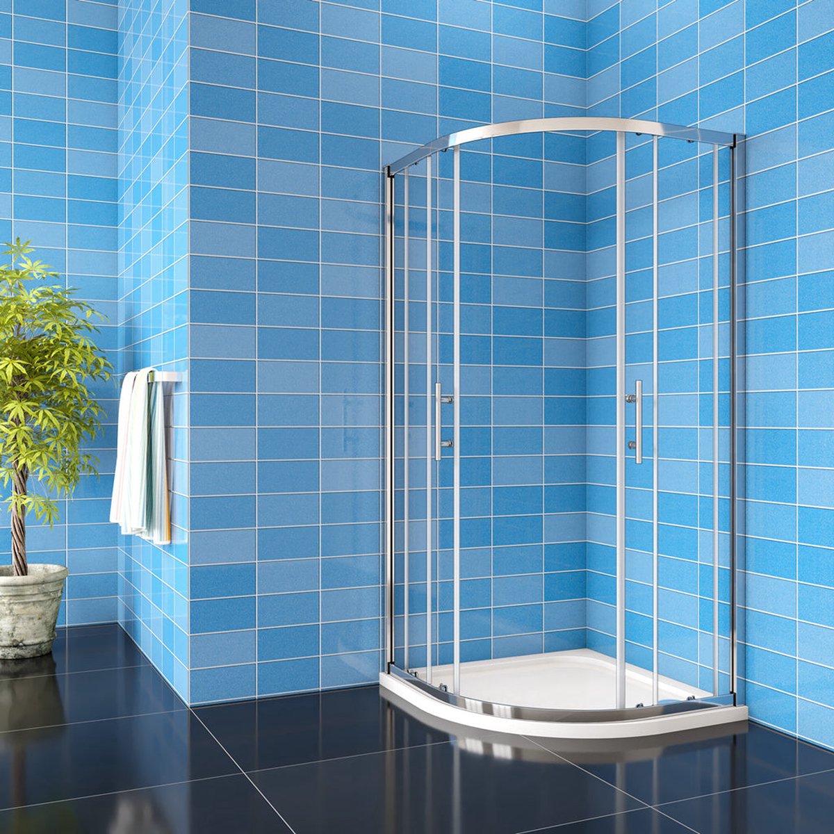 Douchecabine kwartrond 90X90cm,185cm hoog,inclusief douchebak