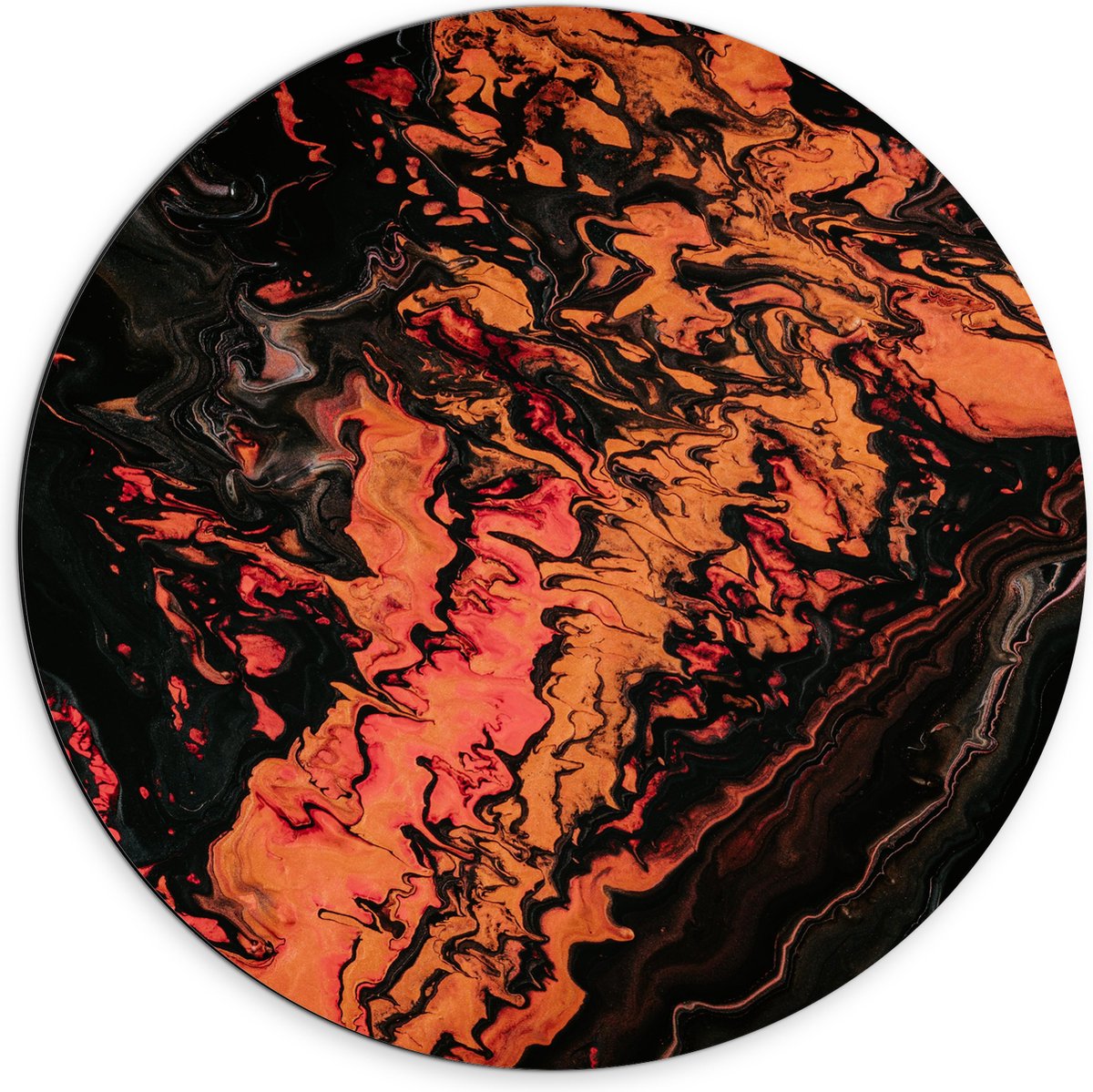 Dibond Muurcirkel - Rood/oranje/Zwarte Verf - 70x70 cm Foto op Aluminium Muurcirkel (met ophangsysteem)