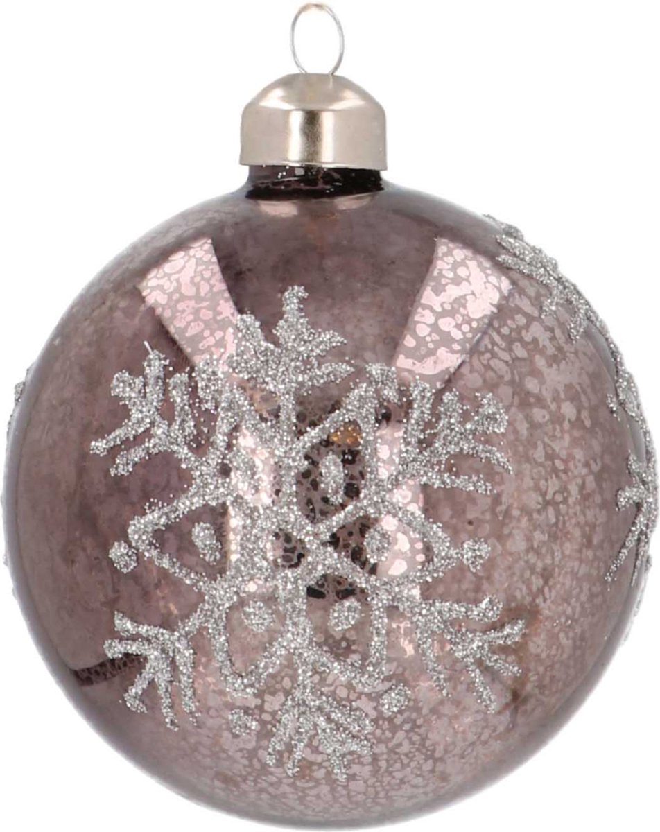 Oneiro's luxe Glazen kerstbal 'Mercury' | Met sneeuwvlok | Bruin | 8 cm - kerstbal - luxe verpakking – kerstcollectie – kerstdecoratie – kerstboomhanger – kerstversiering