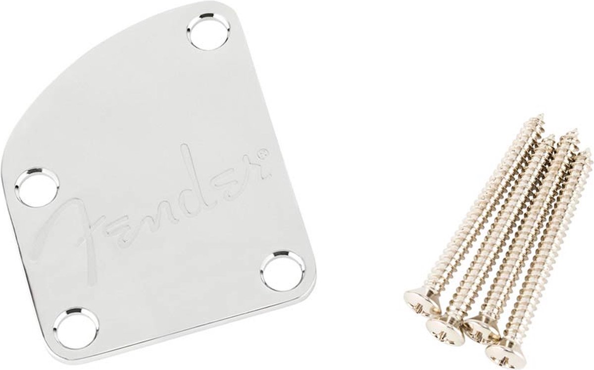 neck plate Deluxe and Elite guitars, 'F-logo', 4-bolt, chrome