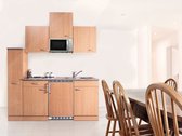 Goedkope keuken 180  cm - complete kleine keuken met apparatuur Gerda - Beuken/Beuken - elektrische kookplaat  - koelkast        - magnetron - mini keuken - compacte keuken - keukenblok met apparatuur
