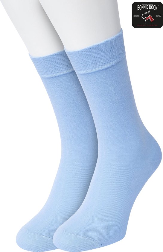 Bonnie Doon Basic Sokken Kinderen Licht Blauw maat 23/26 - 2 paar - Unisex - Jongens en Meisjes - Basis Katoenen Sok - Kids - Gladde Naden - Brede Boord - Perfecte Pasvorm - 2-pack - Multipack - Effen - Lichtblauw - Light Blue - OL7334012.85