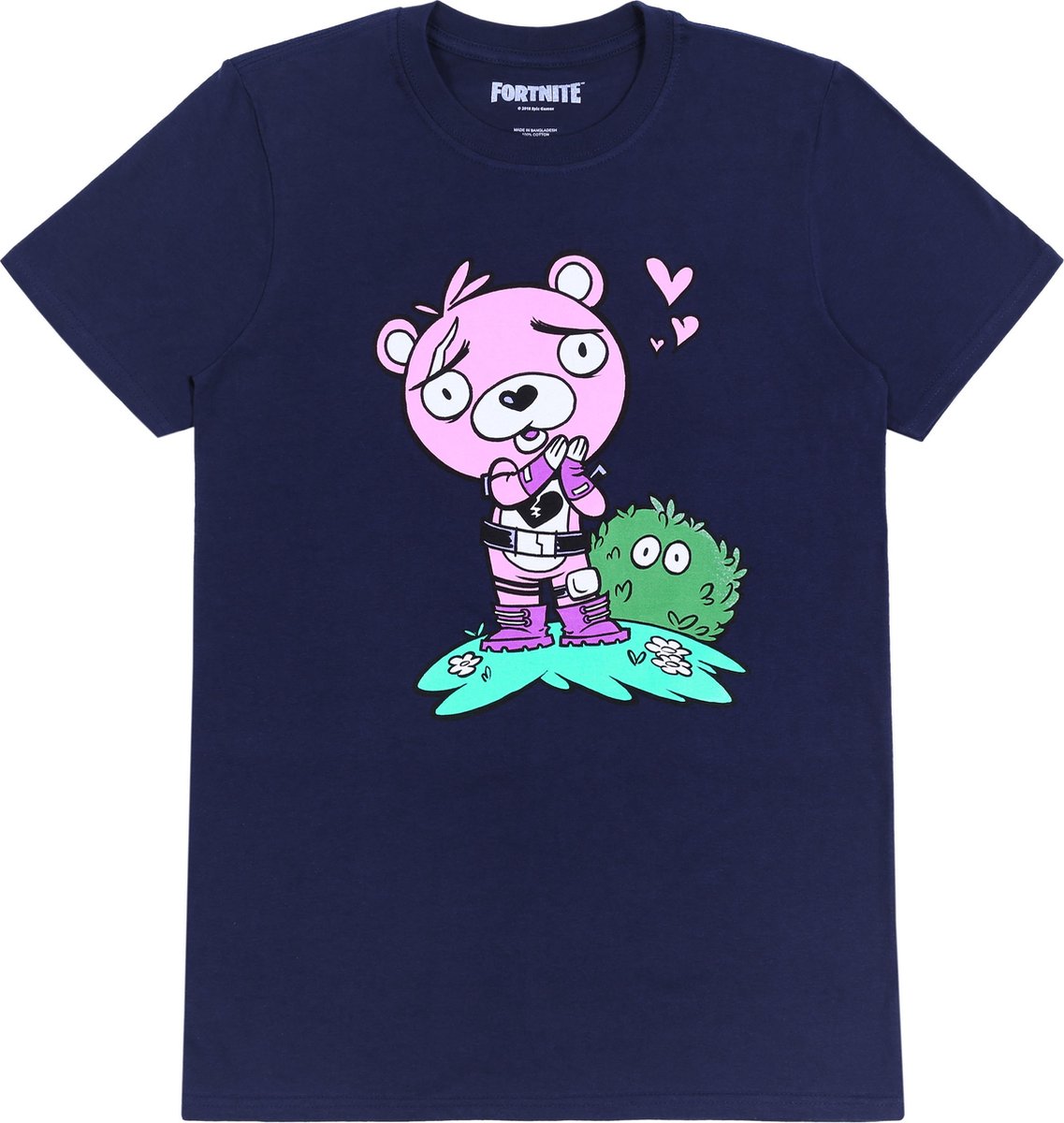 Fortnite - Marineblauw T-shirt met een roze beer / L