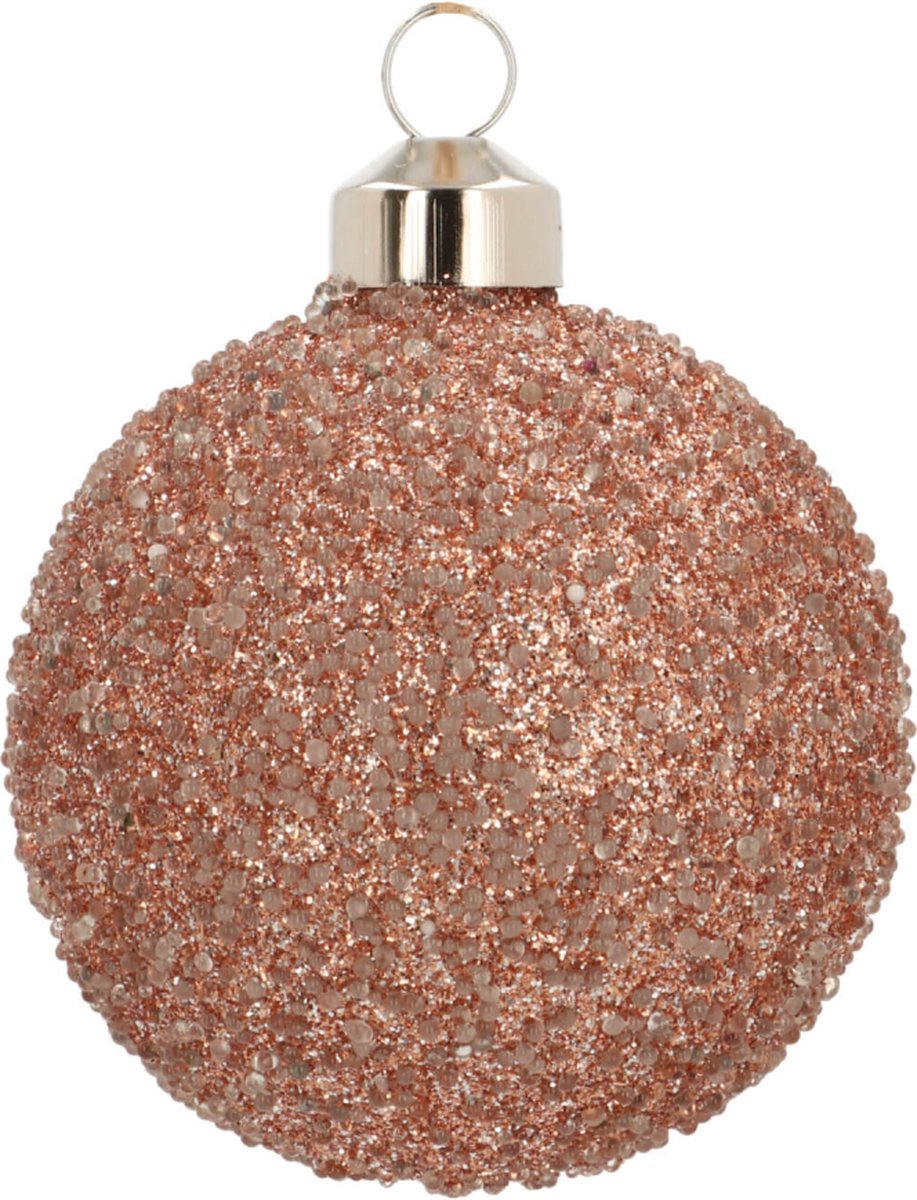 Oneiro's luxe Luxe glazen kerstbal glitter taupe 7cm - kerstbal - luxe verpakking – kerstcollectie – kerstdecoratie – kerstboomhanger – kerstversiering