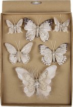 6x stuks decoratie vlinders op clip champagne - Kerstversiering/woondecoratie/bruiloft versiering