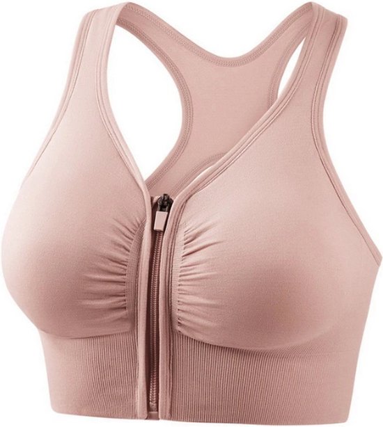 Foto: Sportbeha met voorsluiting pastel roze small let op valt klein bestel minimaal een maat groter 