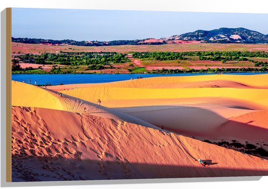 WallClassics - Hout - Geel en Roze Zand - 90x60 cm - 12 mm dik - Foto op Hout (Met Ophangsysteem)