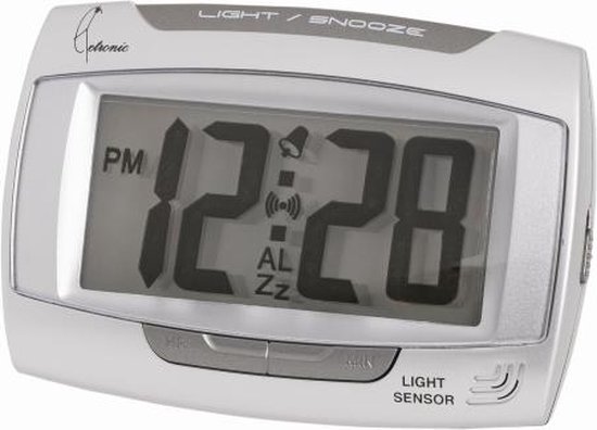 Cetronic LS810 SILVER - Wekker - Numérique - Alarme - Snooze - LCD - Capteur de lumière automatique - Eclairage LED - Couleur argent