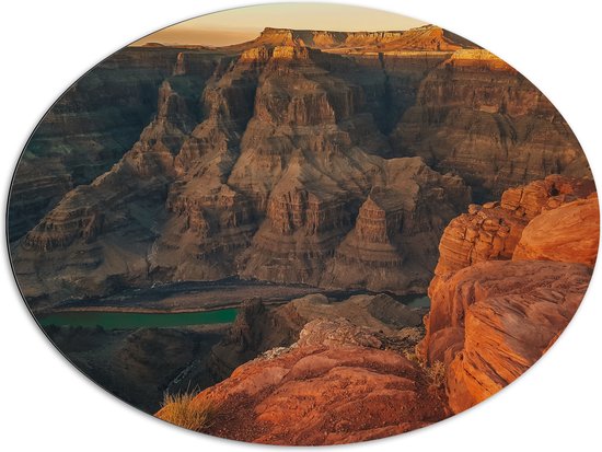 WallClassics - Dibond Ovaal - Foto van Nationaal Park Grand Canyon - 96x72 cm Foto op Ovaal (Met Ophangsysteem)