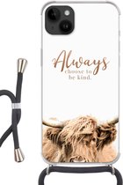 Geschikt voorApple Iphone 14 Plus - Crossbody Case - Schotse hooglander - Quotes - Wit - Siliconen - Crossbody - Backcover met Koord - Telefoonhoesje met koord - Hoesje met touw