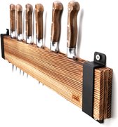 Porte-couteaux en bois Industrial Living - Bande à couteaux pour le mur - Sans Couteaux - Bois de hêtre - Brûlé - Rustique - Organisateur de Couteaux - Fixation en métal