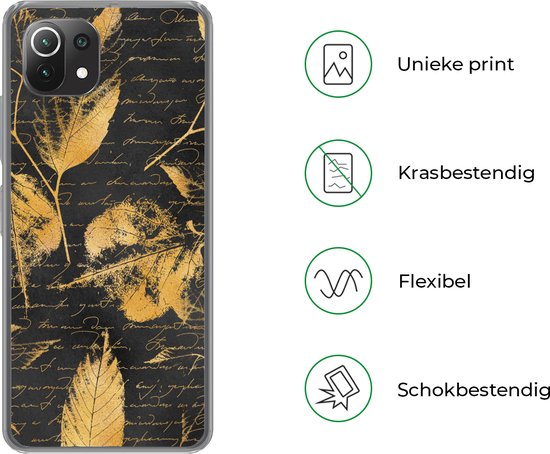 Coque Xiaomi 11T - Or - Feuilles - Zwart - Coque de téléphone en Siliconen
