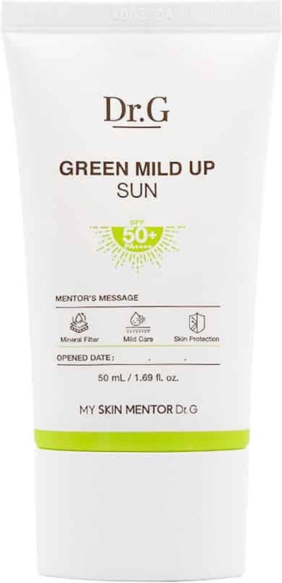Dr.G Sun+ Green Mild Up Sunscreen - Zonnebrand - Factor 50+ PA++++ SPF - Mentor's Message - Mineral UV Filter - Mild Care - Skin Protection - Dermatologically Tested - 50ml - Zinc Oxide Suitable for Sensitive Skin - Korean Beauty