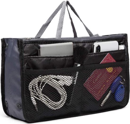 Tas Organizer - Tas in Tas systeem - Etui en Make-up Tas - Verstelbaar met Drukkers - 30 x 18.5 cm