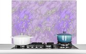 Spatscherm keuken 100x65 cm - Kookplaat achterwand Marmer - Paars - Luxe - Patroon - Muurbeschermer - Spatwand fornuis - Hoogwaardig aluminium