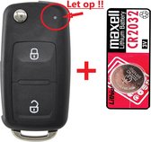 Boîtier de clé de voiture 2 boutons + pile Maxell CR2032 adapté à la clé de voiture Volkswagen / Volkswagen Golf / Volkswagen Jetta / Volkswagen Passat / Volkswagen Sharan / Volkswagen Up / Seat / clé de voiture Skoda.