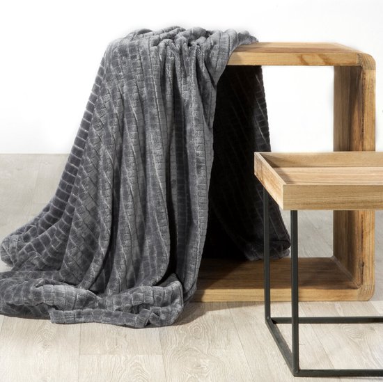 Oneiro’s Luxe Plaid CINDY Type 2 grijs - 170 x 210 cm - wonen - interieur - slaapkamer - deken – cosy – fleece - sprei