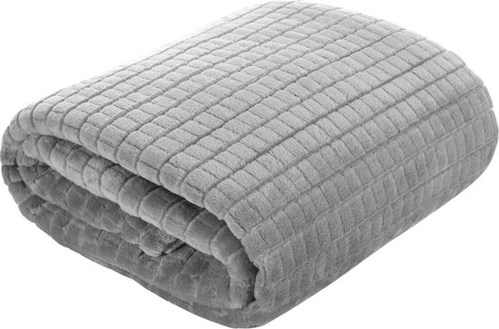 Oneiro's Luxe Plaid CINDY Type 2 gris clair - 200 x 220 cm - séjour - intérieur - chambre - couverture - cosy - polaire - couvre-lit