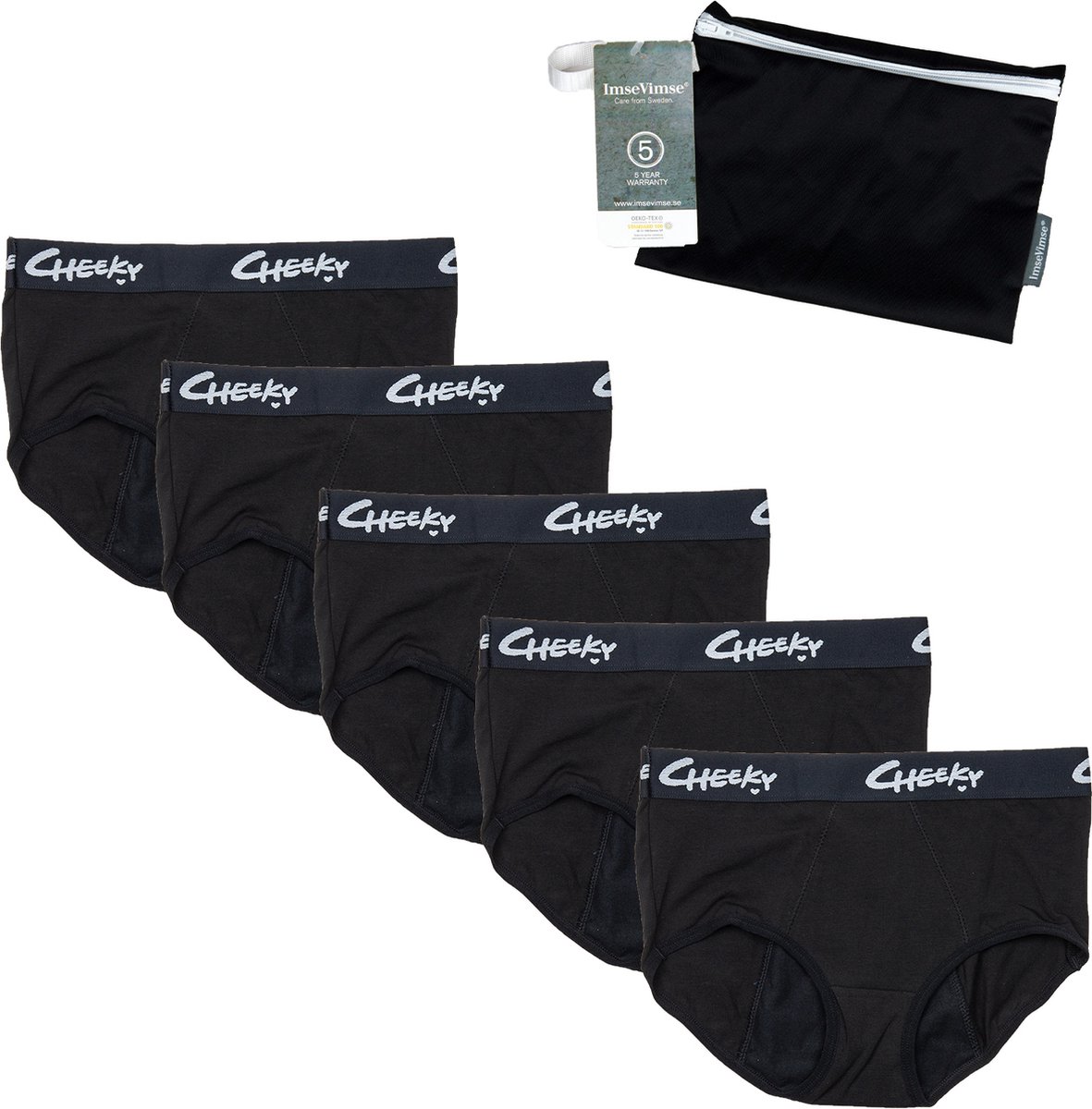 Cheeky Pants Feeling Free - Menstruatie ondergoed Set van 5 + wetbag - Maat 32 - Extra Absorptie - Zero Waste - Comfortabel Ondergoed