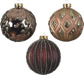 Kerstballen per stuk geleverd, glas matt-shiny 3ass dia10cm - bruin/kleur(en) bij 3st 10% korting