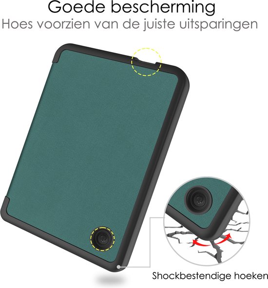 Hoes Geschikt voor Kobo Clara 2E Hoesje Bookcase Cover Book Case Hoes Sleepcover - Donkergroen van Copperrah — afbeelding 3