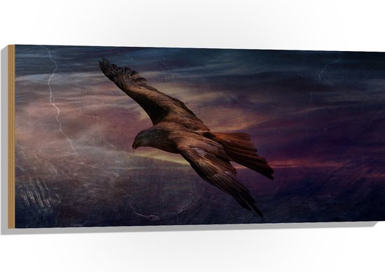 WallClassics - Hout - Golden Eagle Vliegend - 100x50 cm - 12 mm dik - Foto op Hout (Met Ophangsysteem)