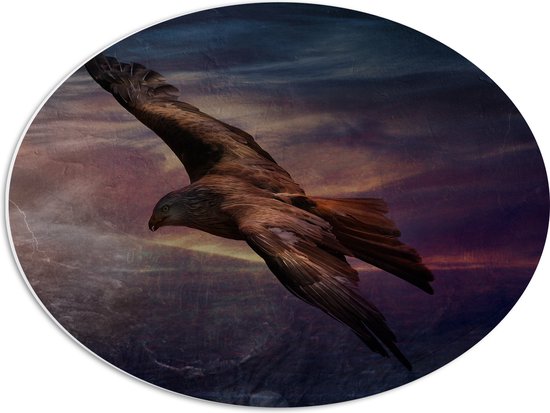 WallClassics - PVC Schuimplaat Ovaal - Golden Eagle Vliegend - 56x42 cm Foto op Ovaal  (Met Ophangsysteem)