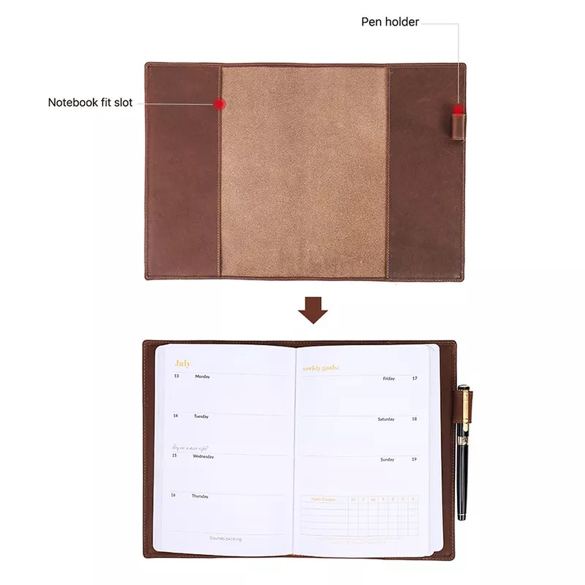 Luxury Goods By JB® Notitieboek Leer Hardcover A5 – Journal Notebook met Penhouder – Schrijfmap A5 Agenda – Notitieboek Leren Omslag Navulbaar