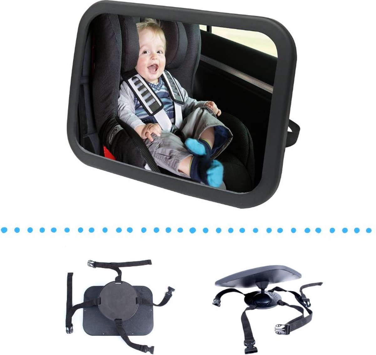 Blyzi - Autospiegel Baby - Verstelbaar - XL formaat - Veiligheidsglas - Zwart - Babyspiegel Auto