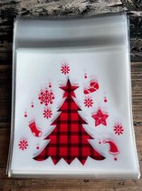 Kleine Inpakzakjes Doorzichtig – Kerstboom rood  / Christmas / Oud & Nieuw - Goud - Happy New Year - Traktatiezakjes - Uitdeelzakjes - Verjaardagzakjes - Feestzakjes - Inpakzakken - Zakjes | Traktatie - Kado - Leuk verpakt