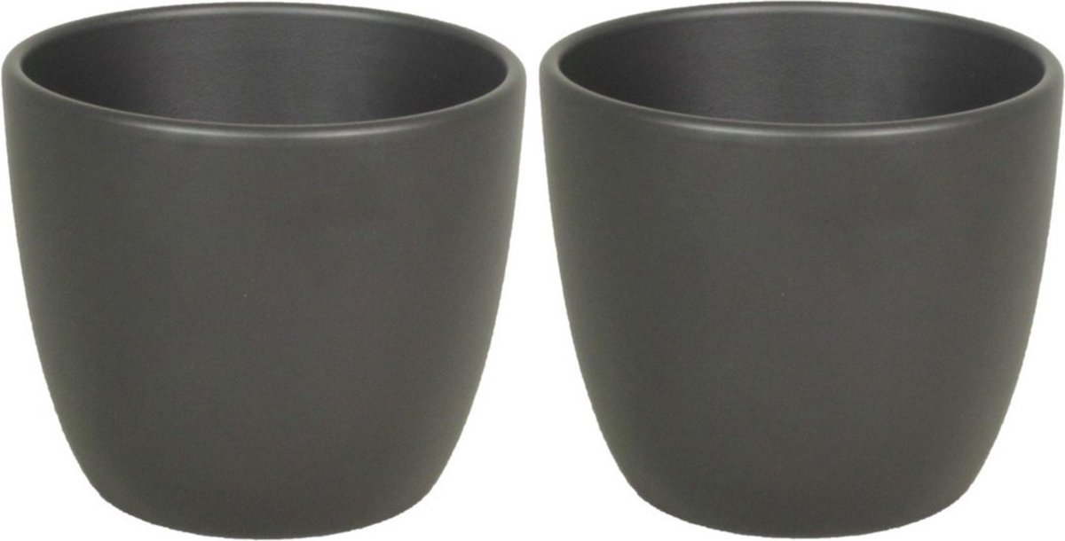 Floran Plantenpot - 4x - antraciet grijs - mat - keramiek - 25 x 22 cm - bloempot
