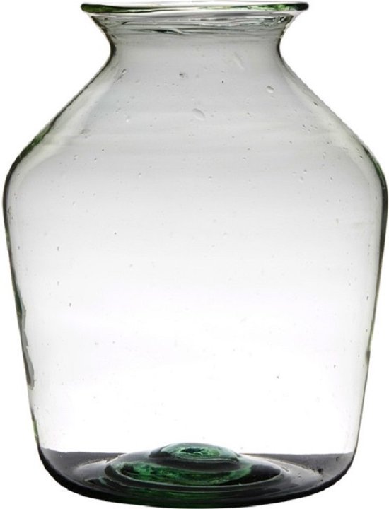 Transparante luxe grote stijlvolle vaas/vazen van gerecycled glas 40 x 29 cm - Bloemen/boeketten vaas voor binnen gebruik