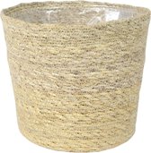 Plantenpot/bloempot van jute/zeegras diameter 22 cm en hoogte 19 cm creme beige - Met binnenkant van plastic